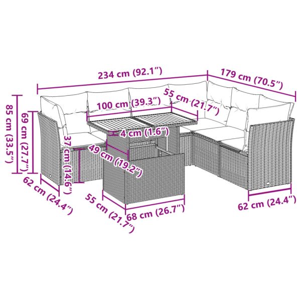 7-Delige Loungeset Met Kussens Poly Rattan - Afbeelding 12