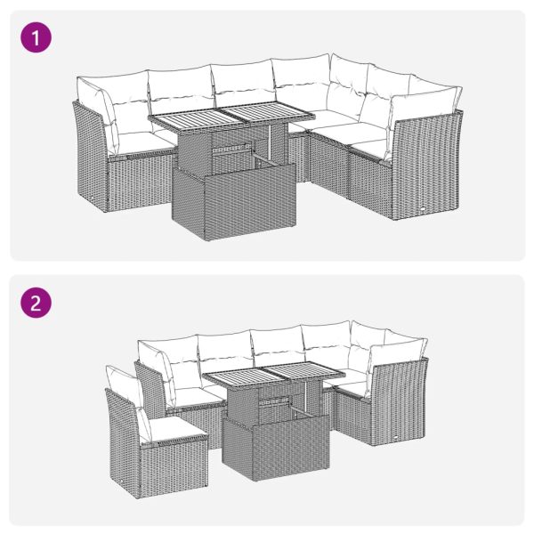 7-Delige Loungeset Met Kussens Poly Rattan - Afbeelding 9