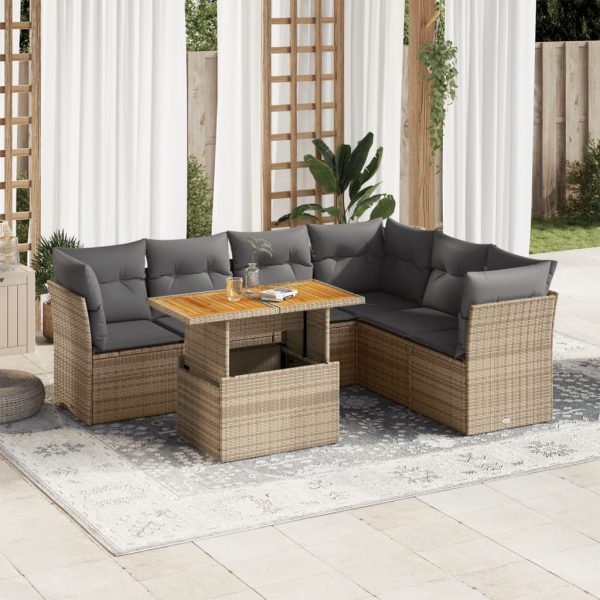 7-Delige Loungeset Met Kussens Poly Rattan - Afbeelding 15