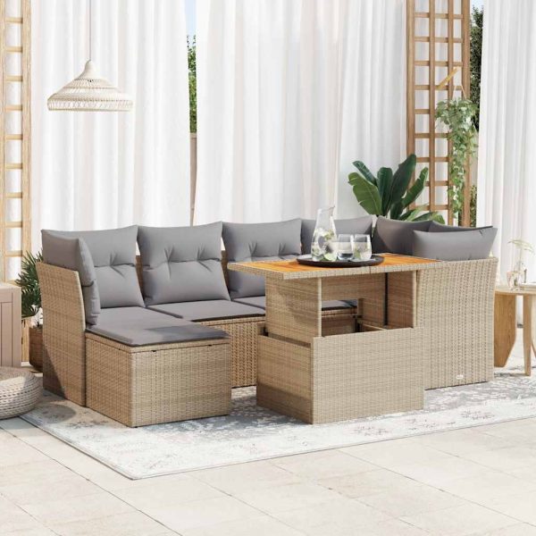 7-Delige Loungeset Met Kussens Poly Rattan - Afbeelding 14