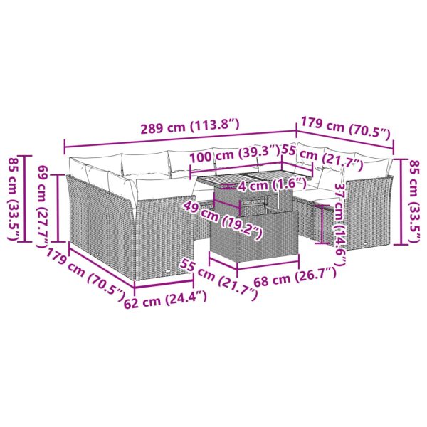 10-Delige Loungeset Met Kussens Poly Rattan - Afbeelding 12