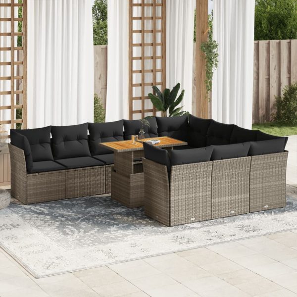 1 Loungeset Met Kussens Poly Rattan - Afbeelding 13