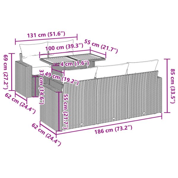 6-Delige Loungeset Met Kussens Poly Rattan - Afbeelding 12