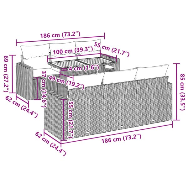 7-Delige Loungeset Met Kussens Poly Rattan - Afbeelding 12