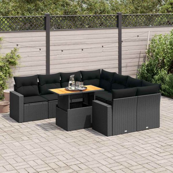 9-Delige Loungeset Met Kussens Poly Rattan