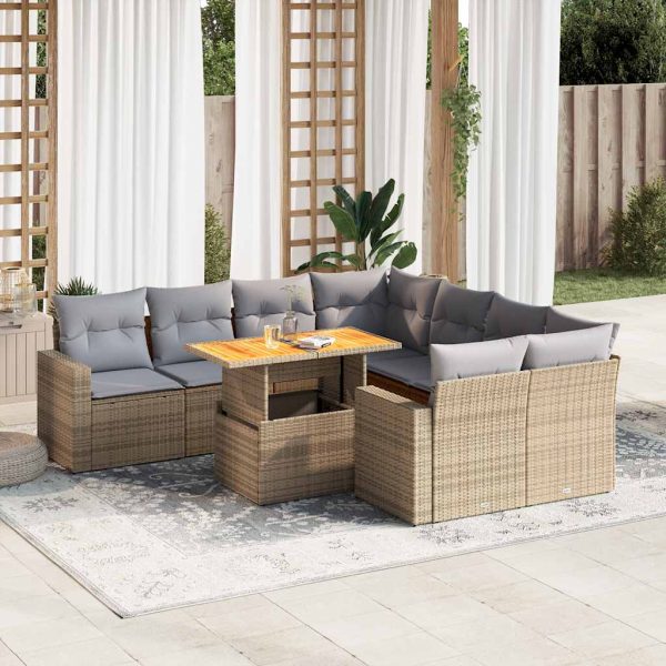 9-Delige Loungeset Met Kussens Poly Rattan - Afbeelding 15