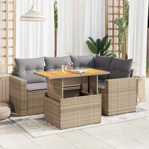 5-Delige Loungeset Met Kussens Poly Rattan - Afbeelding 14