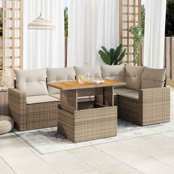 6-Delige Loungeset Met Kussens Poly Rattan - Afbeelding 16