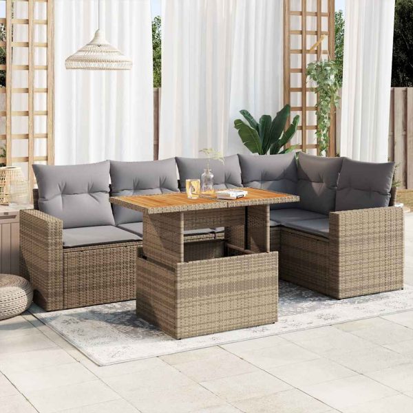 6-Delige Loungeset Met Kussens Poly Rattan - Afbeelding 14