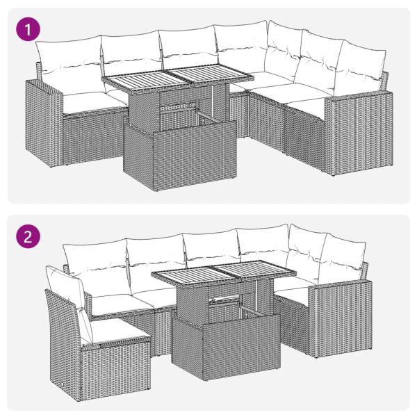 7-Delige Loungeset Met Kussens Poly Rattan - Afbeelding 11