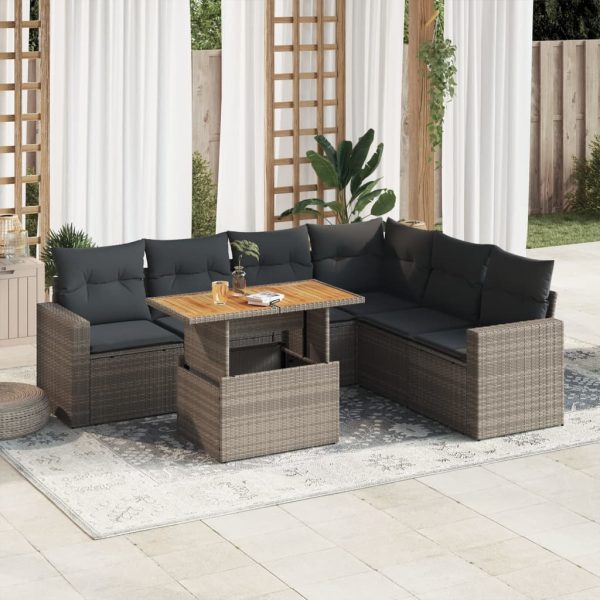 7-Delige Loungeset Met Kussens Poly Rattan - Afbeelding 13