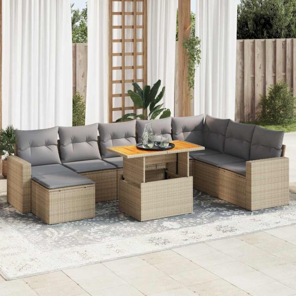 9-Delige Loungeset Met Kussens Poly Rattan - Afbeelding 14