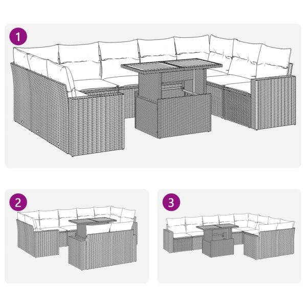 10-Delige Loungeset Met Kussens Poly Rattan - Afbeelding 11