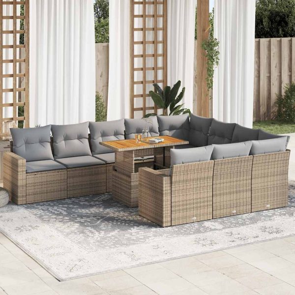 1 Loungeset Met Kussens Poly Rattan - Afbeelding 16