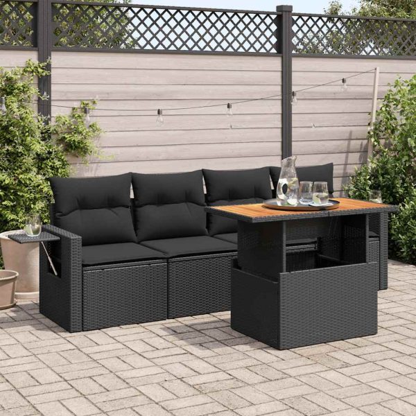 5-Delige Loungeset Met Kussens Poly Rattan