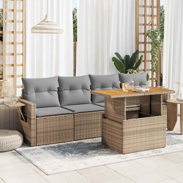 5-Delige Loungeset Met Kussens Poly Rattan - Afbeelding 14