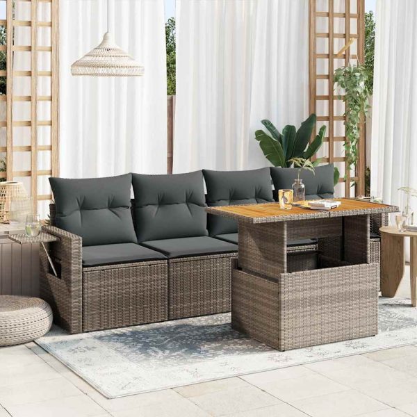 5-Delige Loungeset Met Kussens Poly Rattan - Afbeelding 13