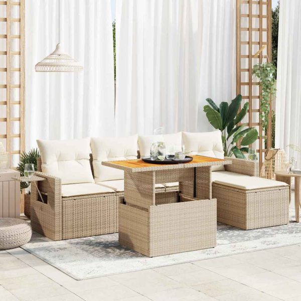 6-Delige Loungeset Met Kussens Poly Rattan - Afbeelding 13