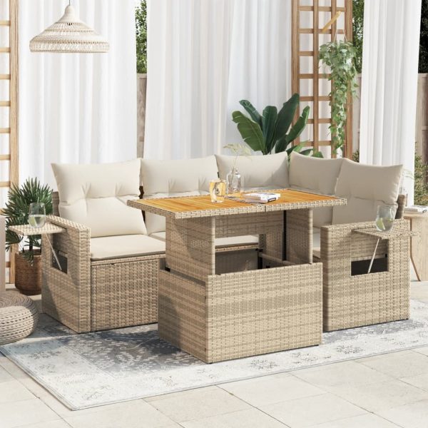 5-Delige Loungeset Met Kussens Poly Rattan - Afbeelding 15