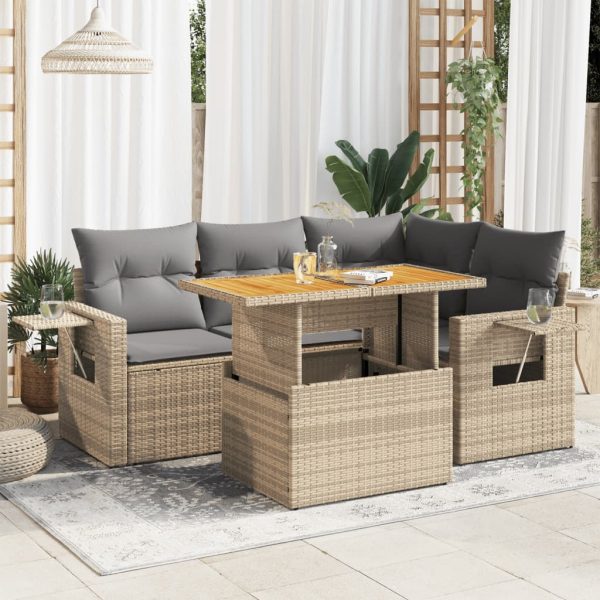 5-Delige Loungeset Met Kussens Poly Rattan - Afbeelding 16