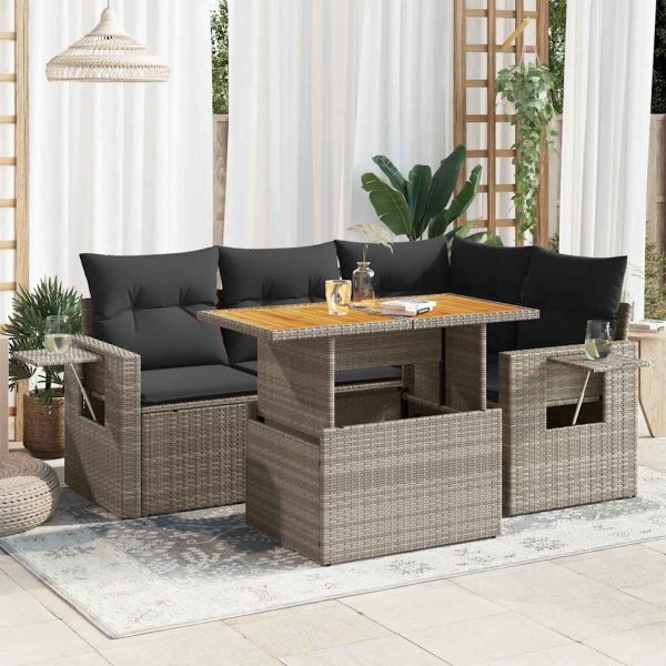 5-Delige Loungeset Met Kussens Poly Rattan - Afbeelding 14