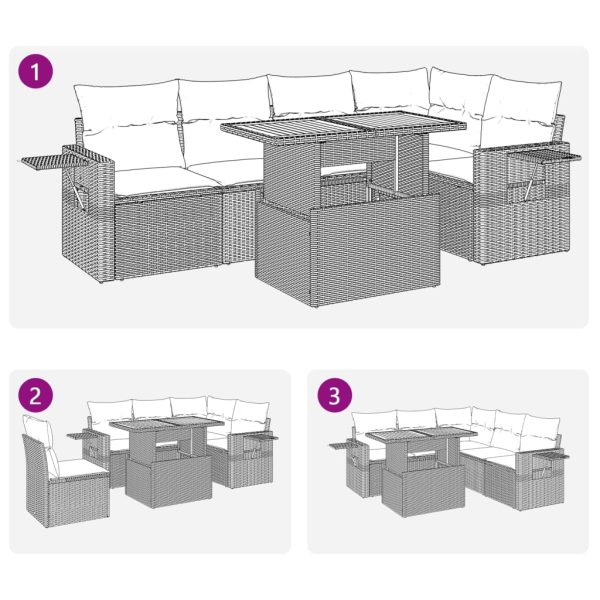 6-Delige Loungeset Met Kussens Poly Rattan - Afbeelding 12