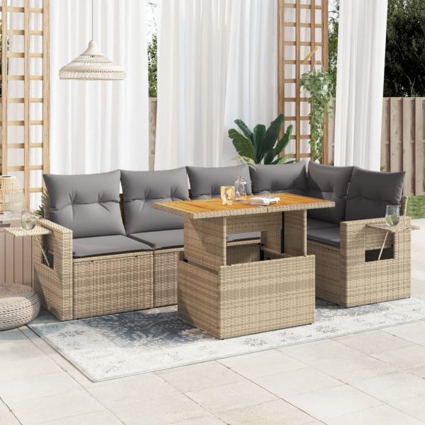 6-Delige Loungeset Met Kussens Poly Rattan - Afbeelding 16