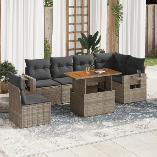 7-Delige Loungeset Met Kussens Poly Rattan - Afbeelding 15