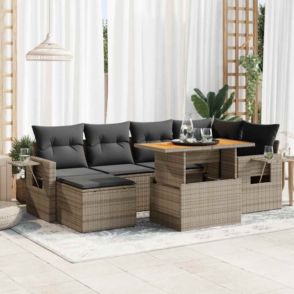 7-Delige Loungeset Met Kussens Poly Rattan - Afbeelding 14