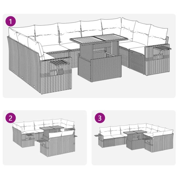 10-Delige Loungeset Met Kussens Poly Rattan - Afbeelding 12