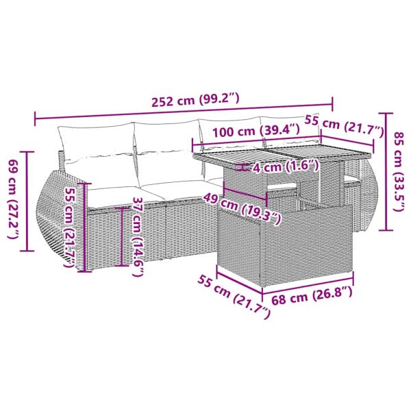 5-Delige Loungeset Met Kussens Poly Rattan - Afbeelding 12