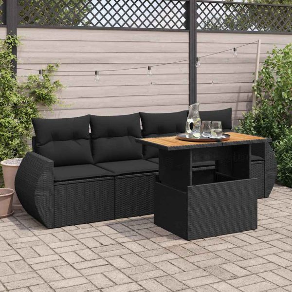 5-Delige Loungeset Met Kussens Poly Rattan