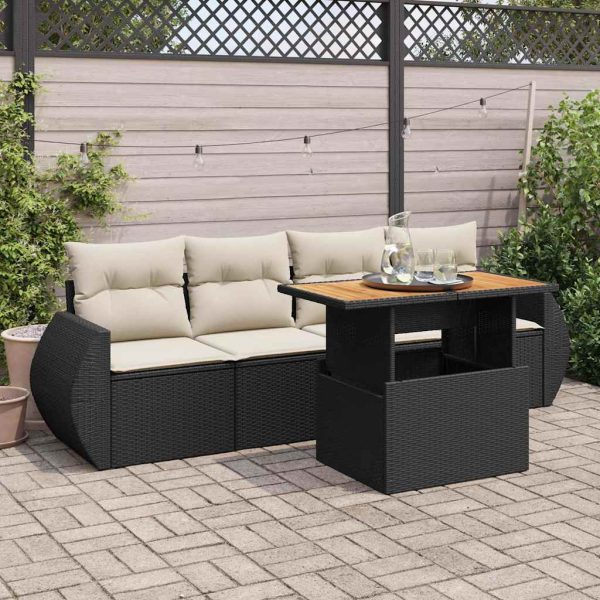 5-Delige Loungeset Met Kussens Poly Rattan - Afbeelding 14