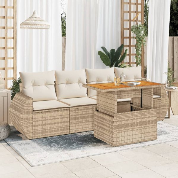 5-Delige Loungeset Met Kussens Poly Rattan - Afbeelding 16