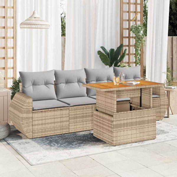 5-Delige Loungeset Met Kussens Poly Rattan - Afbeelding 13