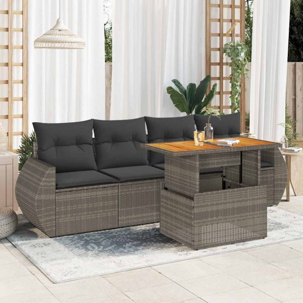 5-Delige Loungeset Met Kussens Poly Rattan - Afbeelding 15