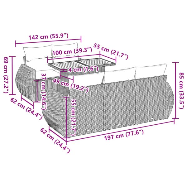 6-Delige Loungeset Met Kussens Poly Rattan - Afbeelding 12