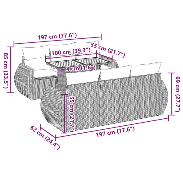 7-Delige Loungeset Met Kussens Poly Rattan - Afbeelding 12