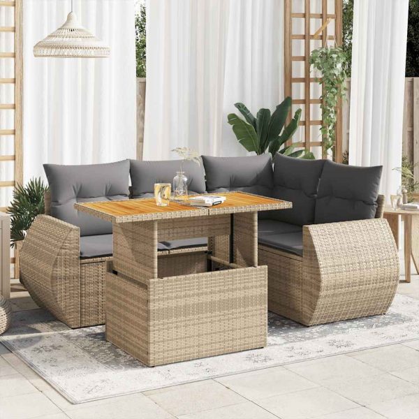 5-Delige Loungeset Met Kussens Poly Rattan - Afbeelding 14