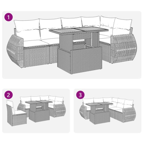 6-Delige Loungeset Met Kussens Poly Rattan - Afbeelding 11