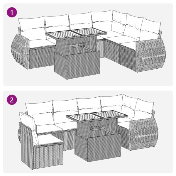 7-Delige Loungeset Met Kussens Poly Rattan - Afbeelding 11