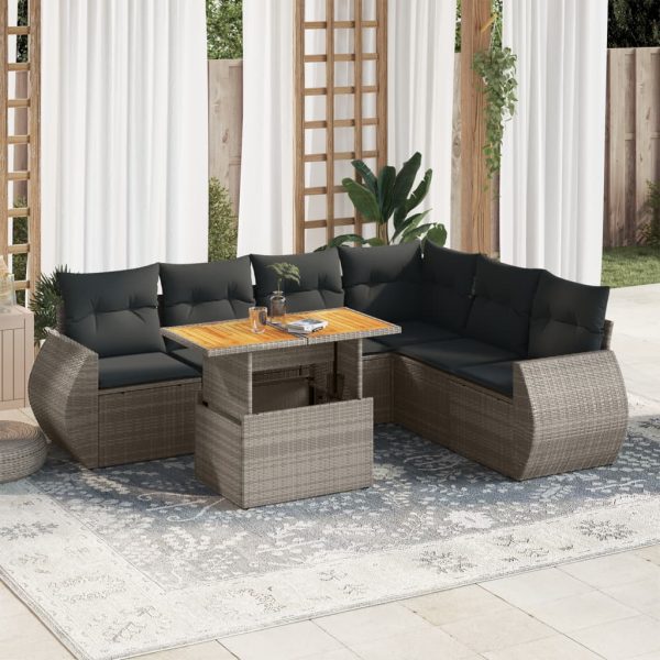 7-Delige Loungeset Met Kussens Poly Rattan - Afbeelding 13