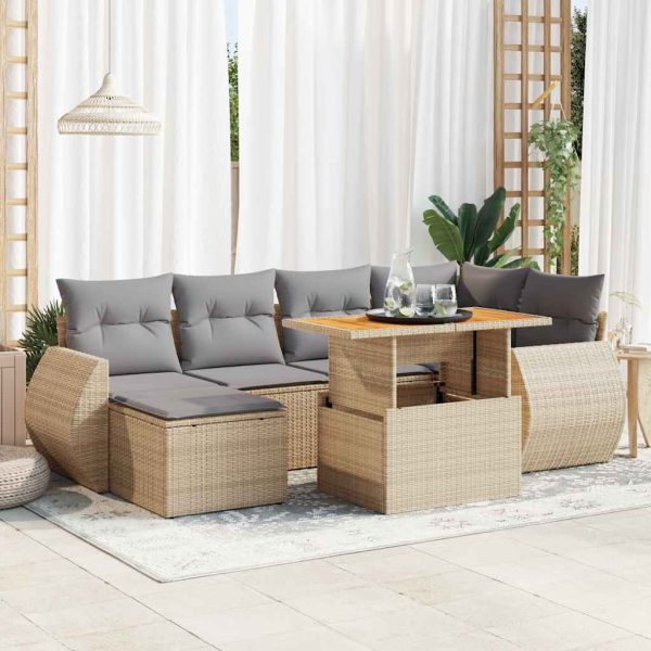 7-Delige Loungeset Met Kussens Poly Rattan - Afbeelding 13