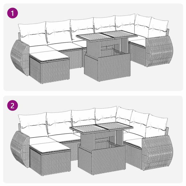 8-Delige Loungeset Met Kussens Poly Rattan - Afbeelding 12