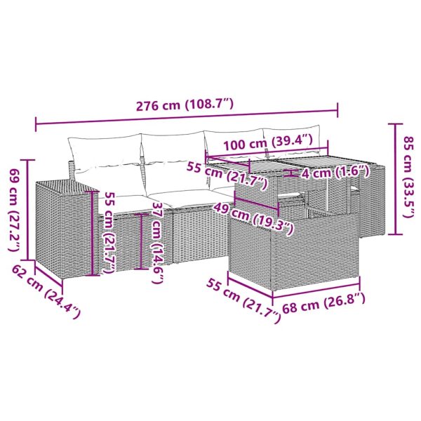 5-Delige Loungeset Met Kussens Poly Rattan - Afbeelding 12