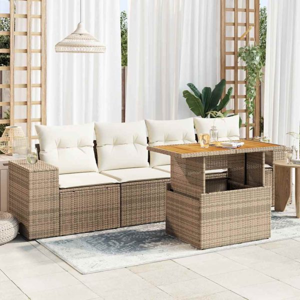 5-Delige Loungeset Met Kussens Poly Rattan - Afbeelding 16