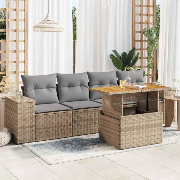 5-Delige Loungeset Met Kussens Poly Rattan - Afbeelding 15