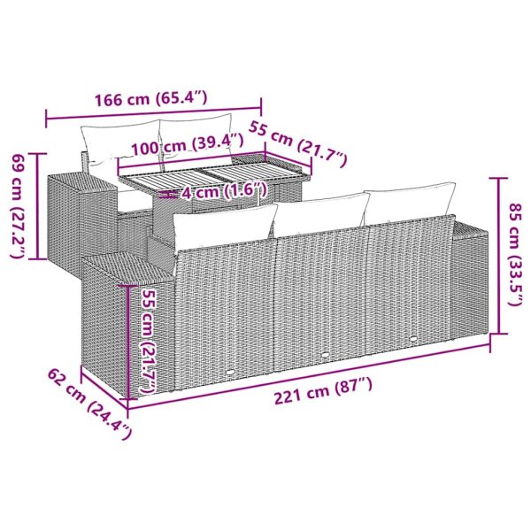 6-Delige Loungeset Met Kussens Poly Rattan - Afbeelding 12