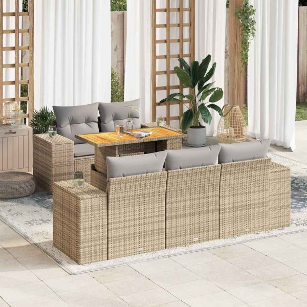 6-Delige Loungeset Met Kussens Poly Rattan - Afbeelding 14