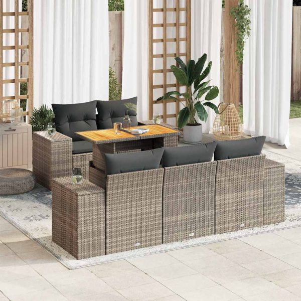 6-Delige Loungeset Met Kussens Poly Rattan - Afbeelding 13